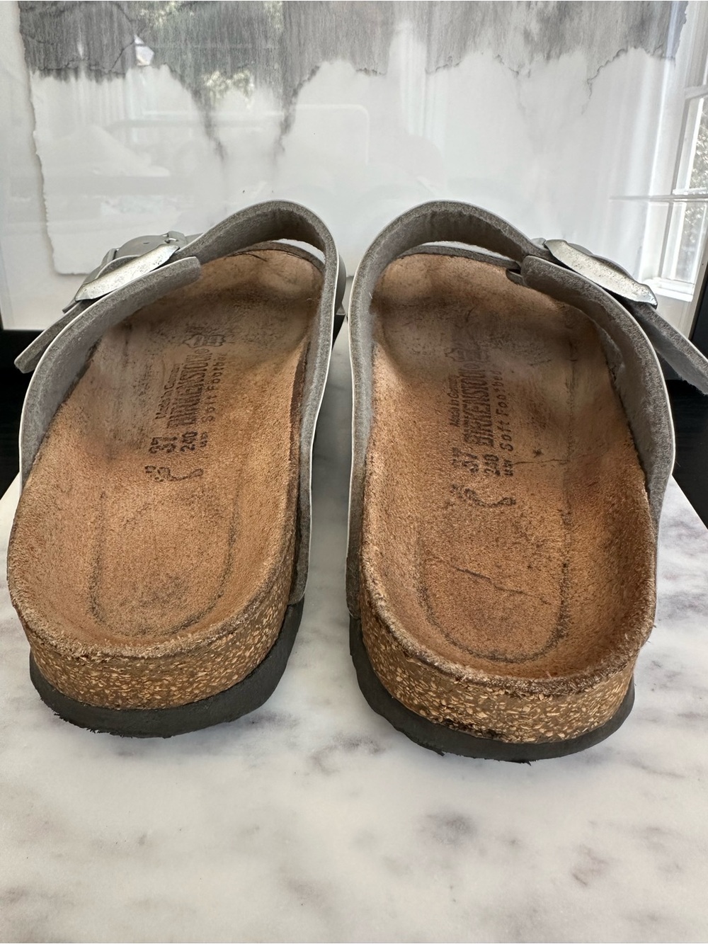 Birkenstock Silver Double Strap Arizona Sandals - Size 37/6.5 - Picture 6 of 6